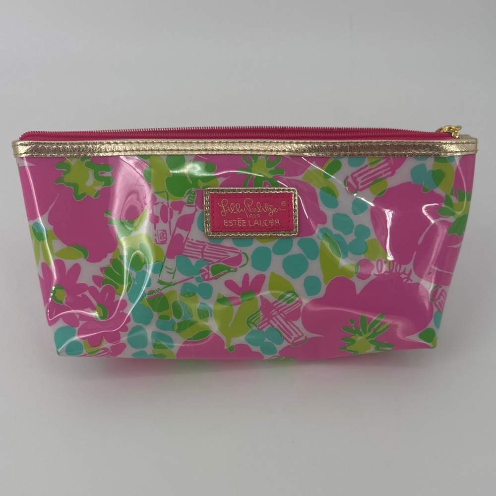 Lilly Pulitzer Estee Lauder Women Makeup Bag Pink Green Floral Travel Pouch